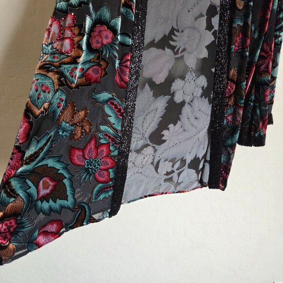 Drapers & Damons Velvet Burnout Beaded Floral Silk Cardigan Womens M Whimsigoth - Picture 4 of 12
